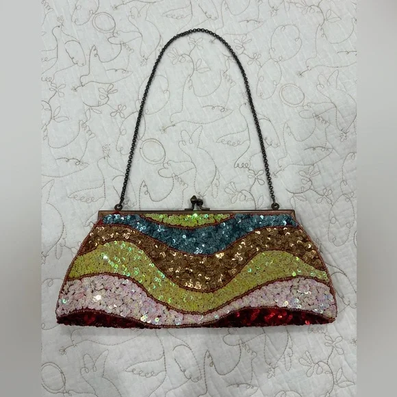 Multicolored Beaded/Sequin Clutch - Picture 5 of 5